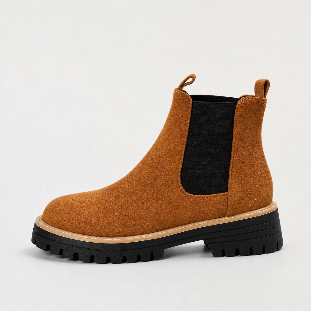 Bruine Chelsea boot in suèdelook met profielzool
