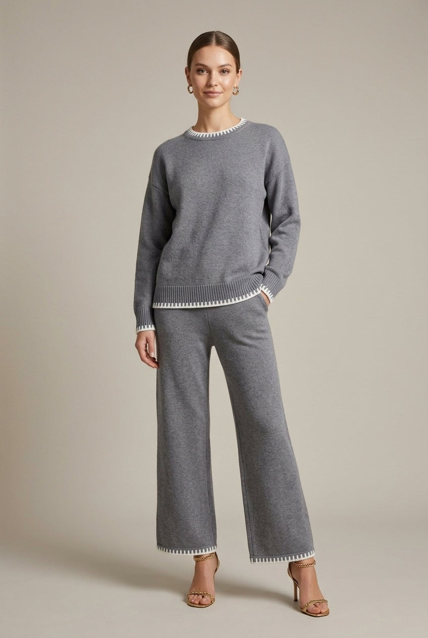 Grijze comfy set met oversized trui en wijde broek