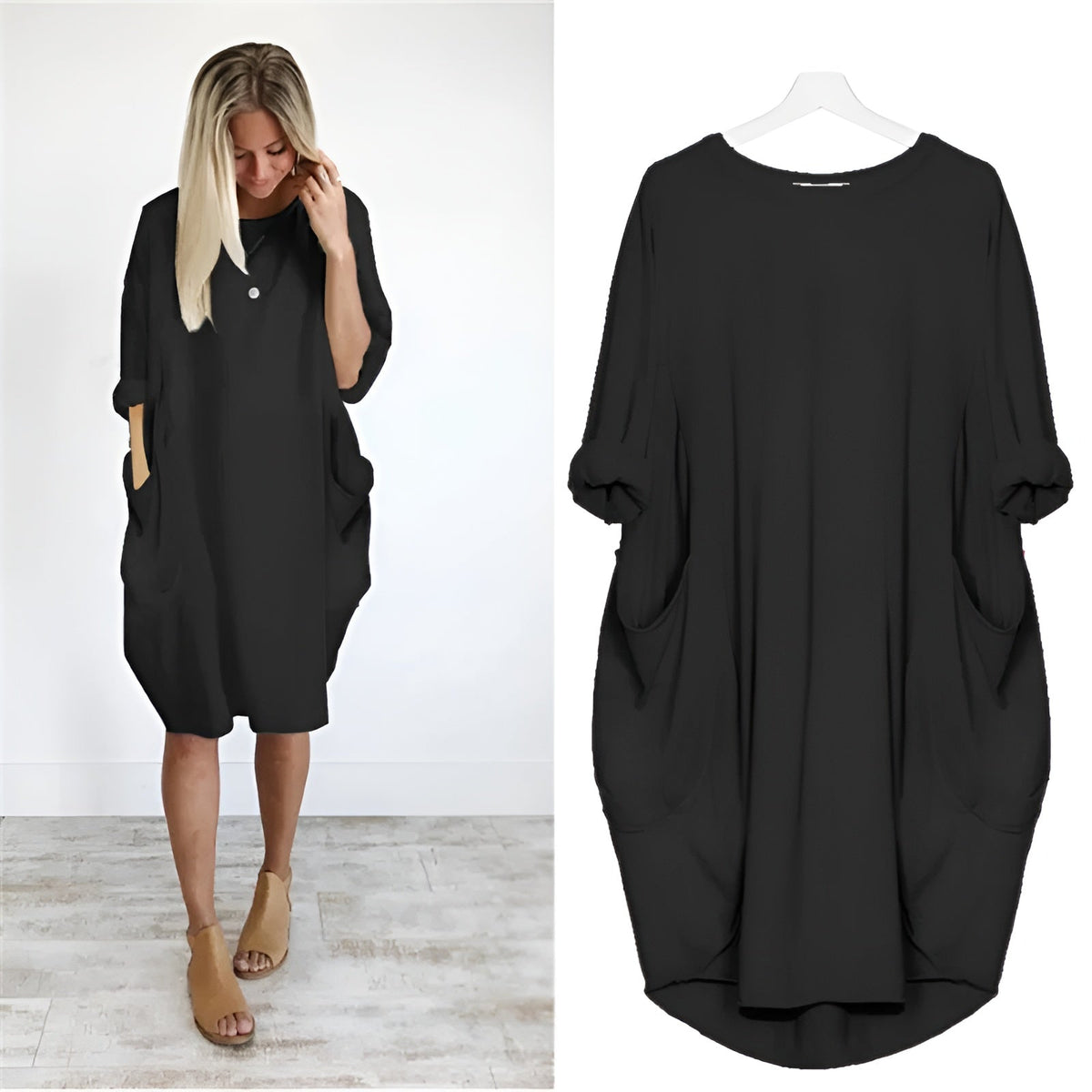 Oversized Jurk Dames | Steekzakken | Driekwart Mouw | Ronde Hals-Boutique Moda