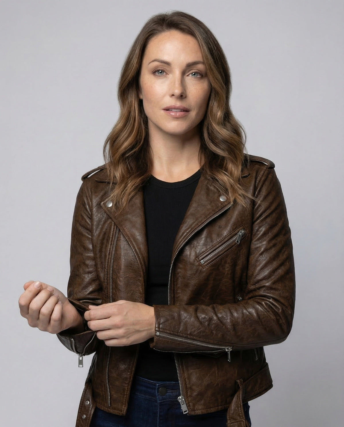 Leren Jas Dames | Rundleer | Biker | Taillegordel-Boutique Moda