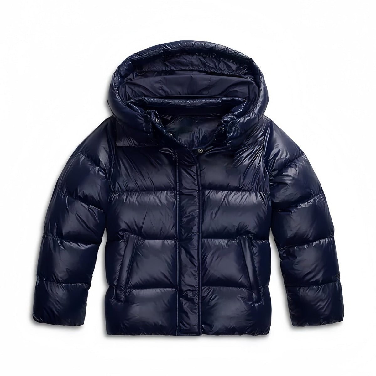 Korte pufferjas voor dames in marineblauw, voorkant