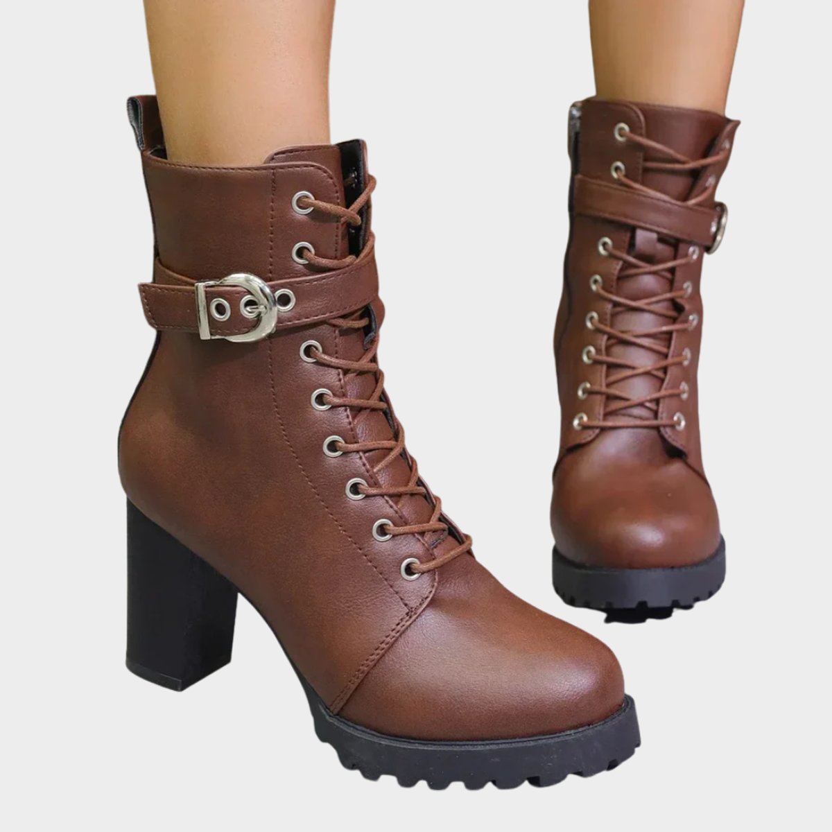 Enkellaarsjes Dames | Blokhak | Veters | Gesp-Boutique Moda