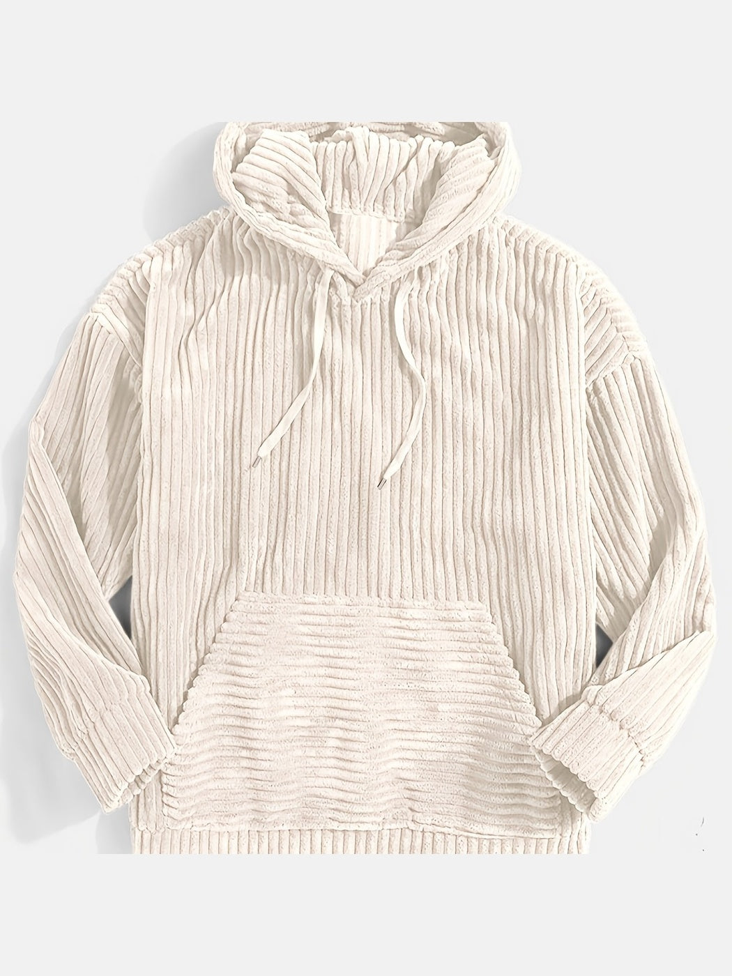 Ribcord hoodie voor heren in gebroken wit, voorkant