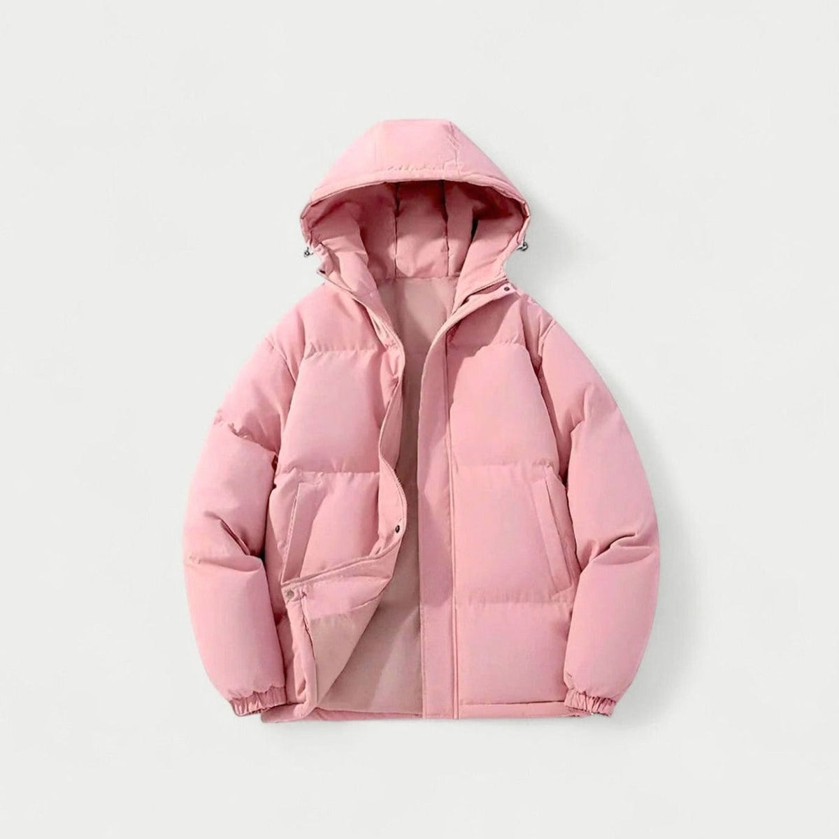 Roze oversized pufferjas met capuchon