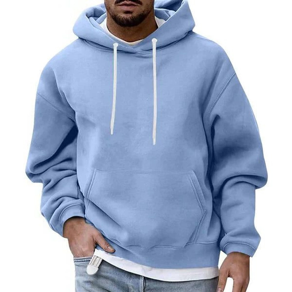 Oversized hoodie voor heren in lichtblauw, gedragen, voorkant