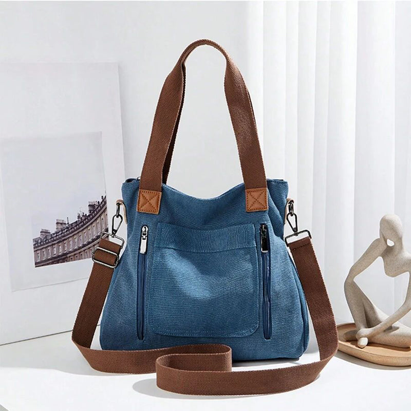 Canvas Schoudertas Dames | Ruim | Rits | Verstelbare Band-Boutique Moda