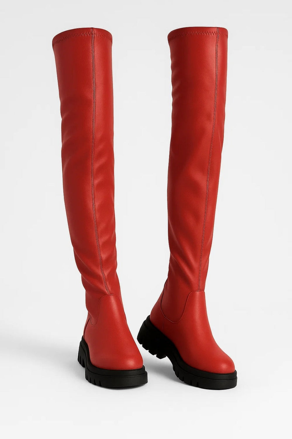 Overknee laarzen met chunky zool in rood, productfoto