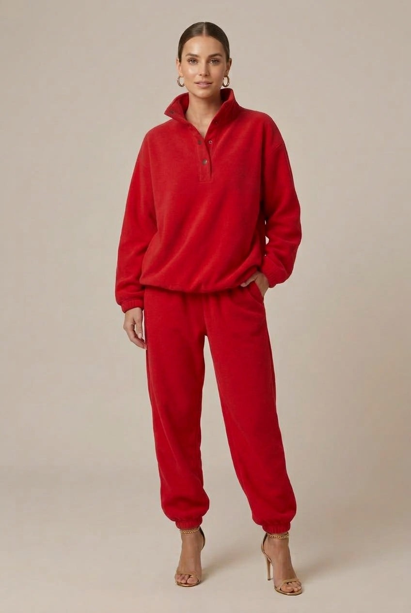 Rood fleece huispak, voorkant