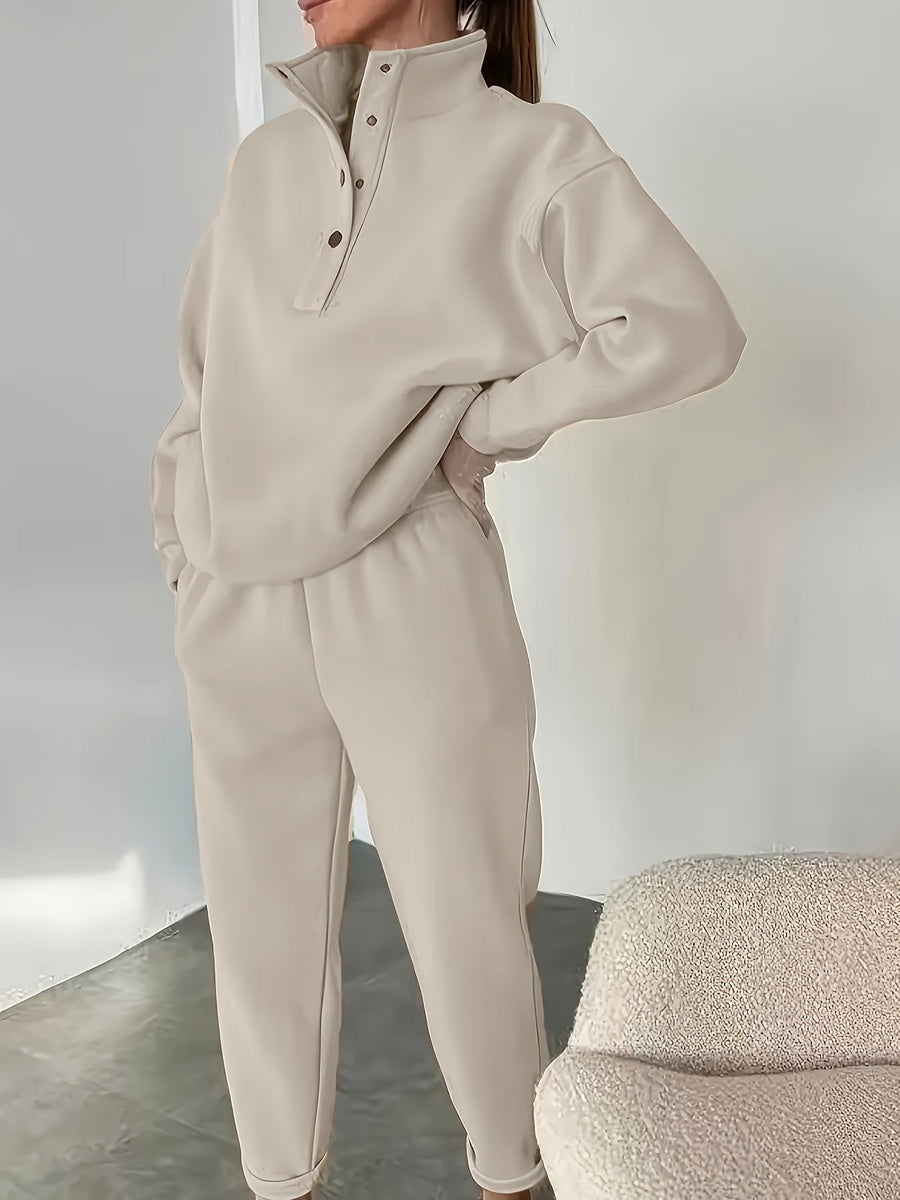 Joggingpak met opstaande kraag in beige, volledig