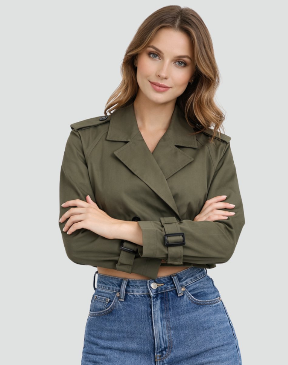 Trenchcoat Dames | Cropped | Dubbele Knoopsluiting | Ceintuur-Boutique Moda
