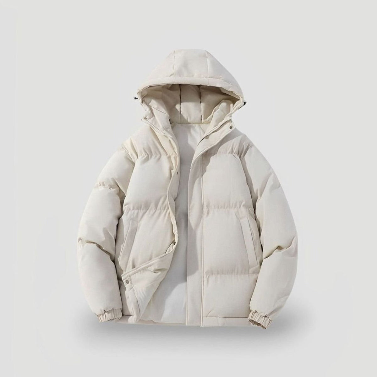 Crèmekleurige oversized pufferjas met capuchon