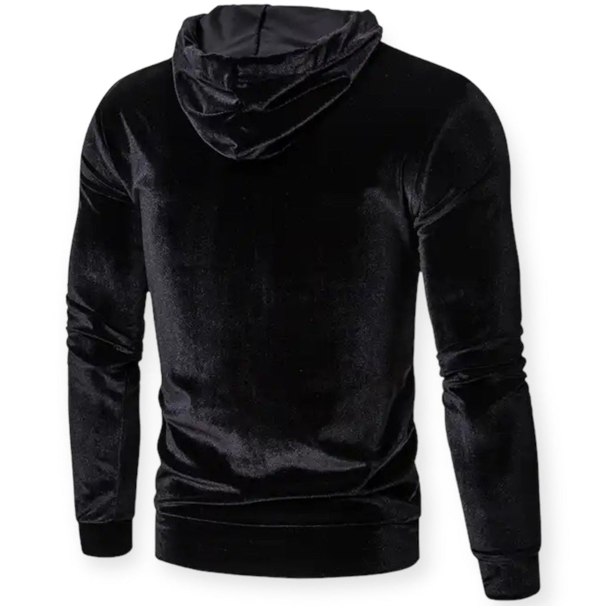 Fluwelen hoodie voor heren in zwart, achterkant