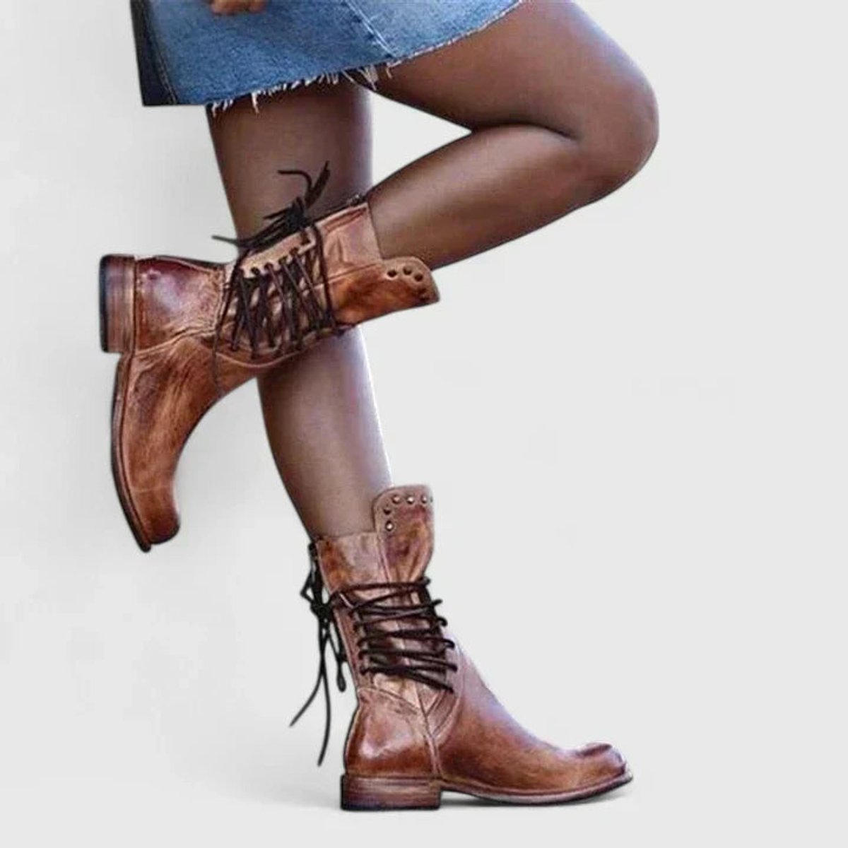 Veterlaarzen Dames | Halfhoog | Studs | Blokhak-Boutique Moda
