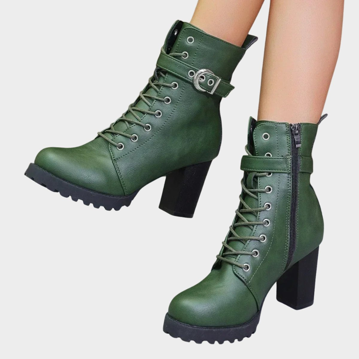 Enkellaarsjes Dames | Blokhak | Veters | Gesp-Boutique Moda