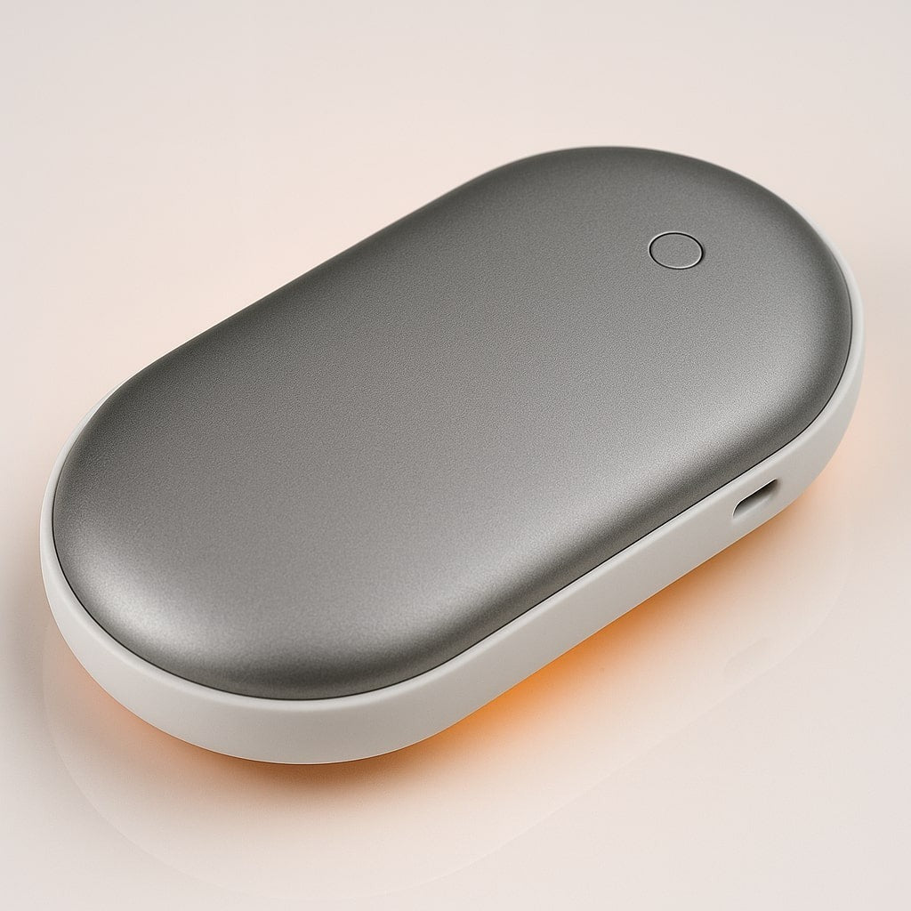 Zilveren handwarmer met powerbank