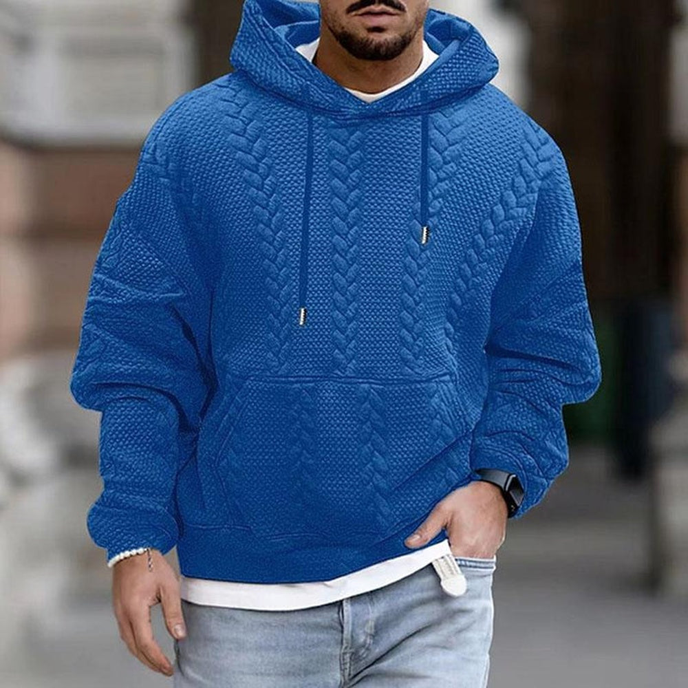Gestructureerde hoodie voor heren in blauw, gedragen, voorkant