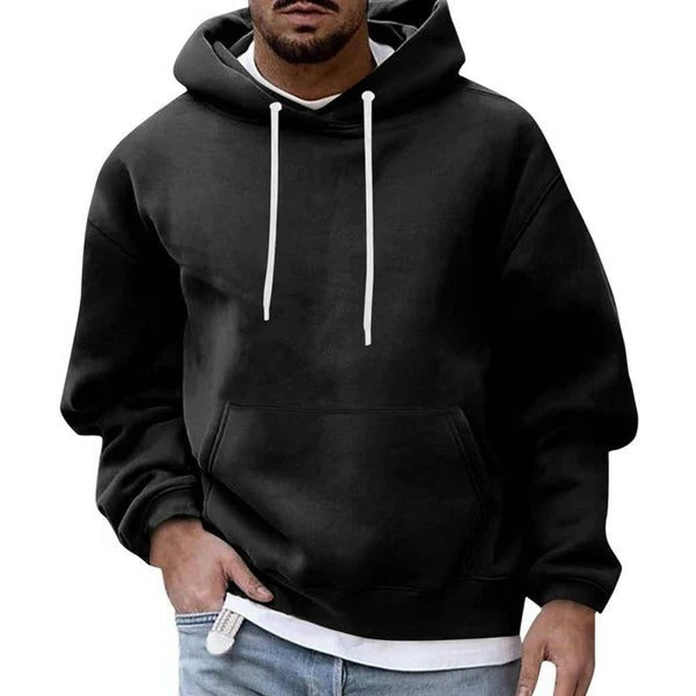 Oversized hoodie voor heren in zwart, gedragen, voorkant