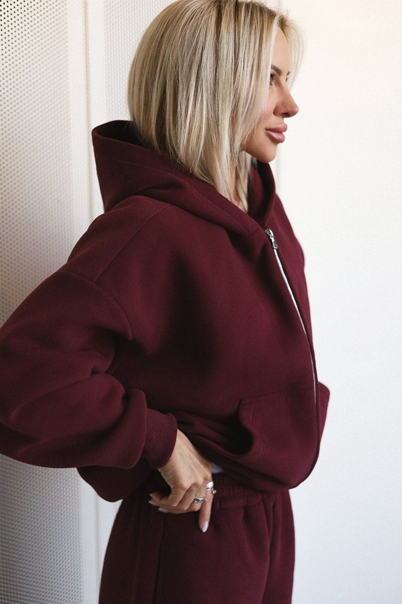 Bordeaux vest met capuchon, zijkant