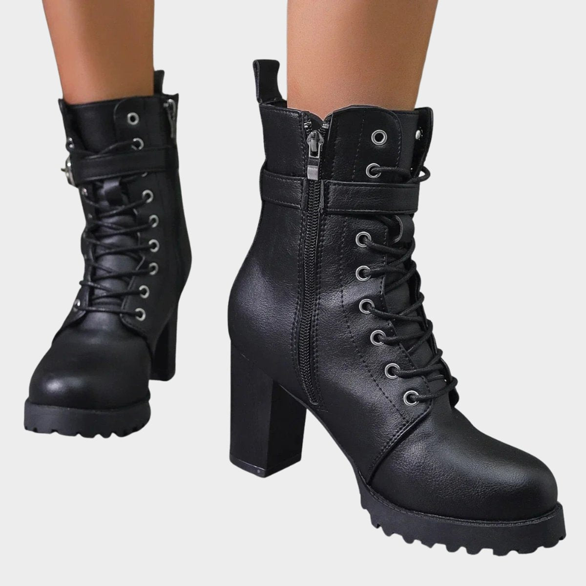 Enkellaarsjes Dames | Blokhak | Veters | Gesp-Boutique Moda