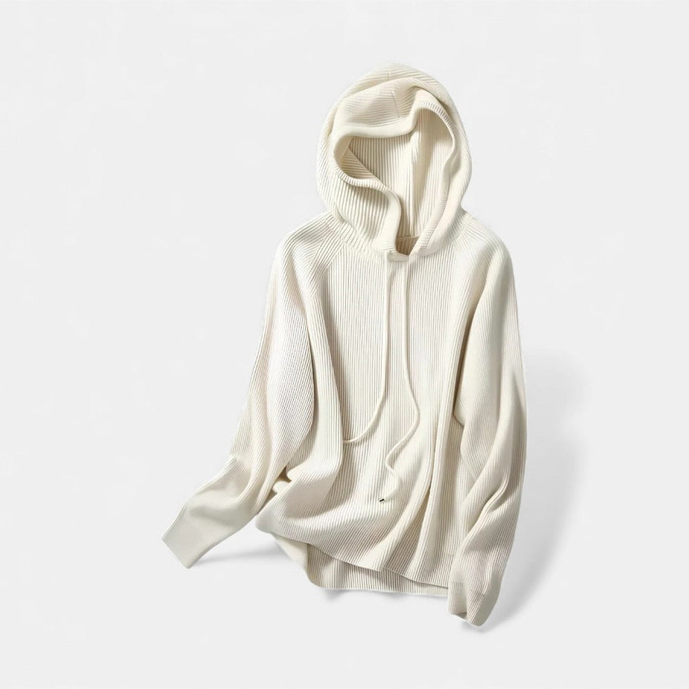 Gebroken witte hoodie plat neergelegd, met capuchon en koord | Boutique Moda