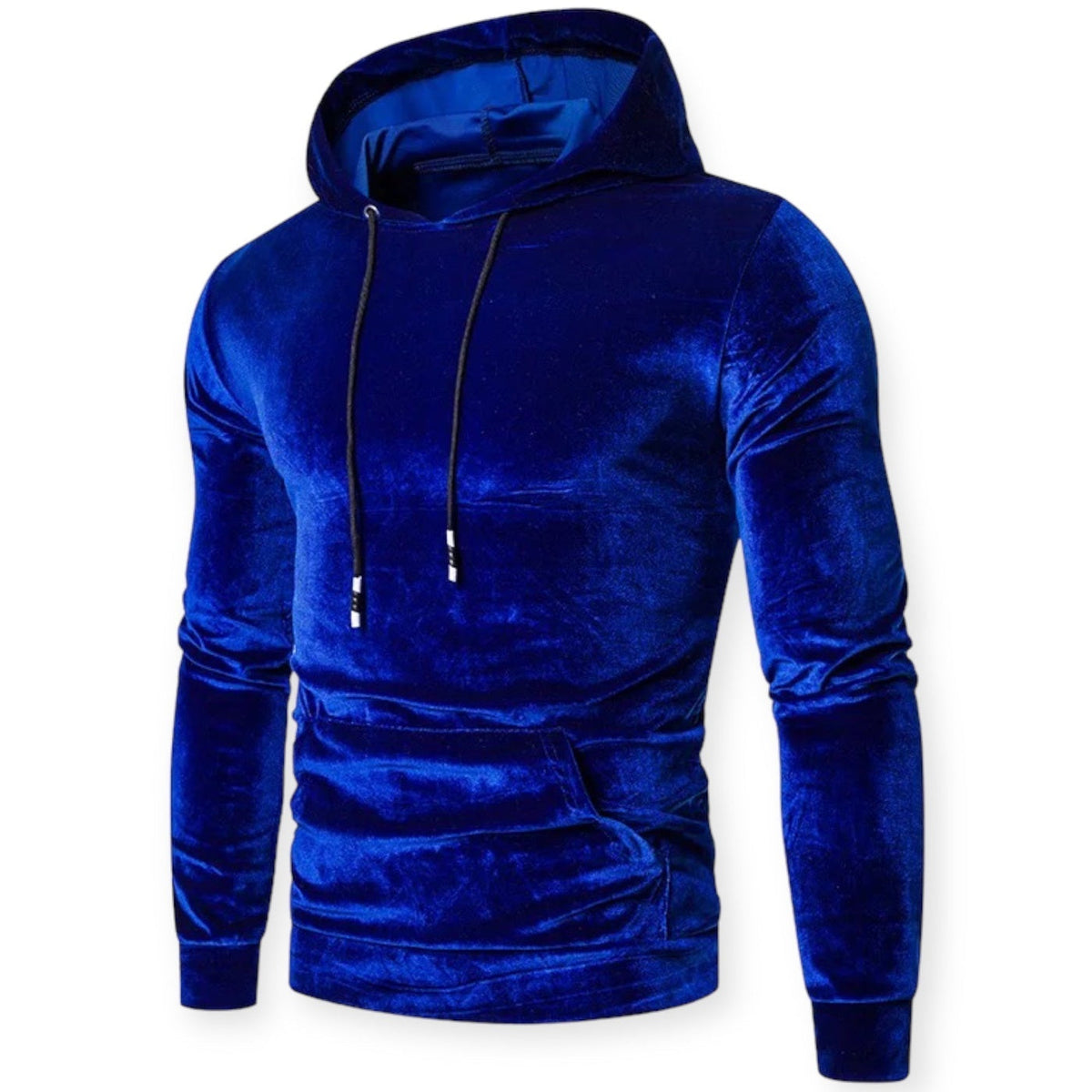 Fluwelen hoodie voor heren in koningsblauw, voorkant