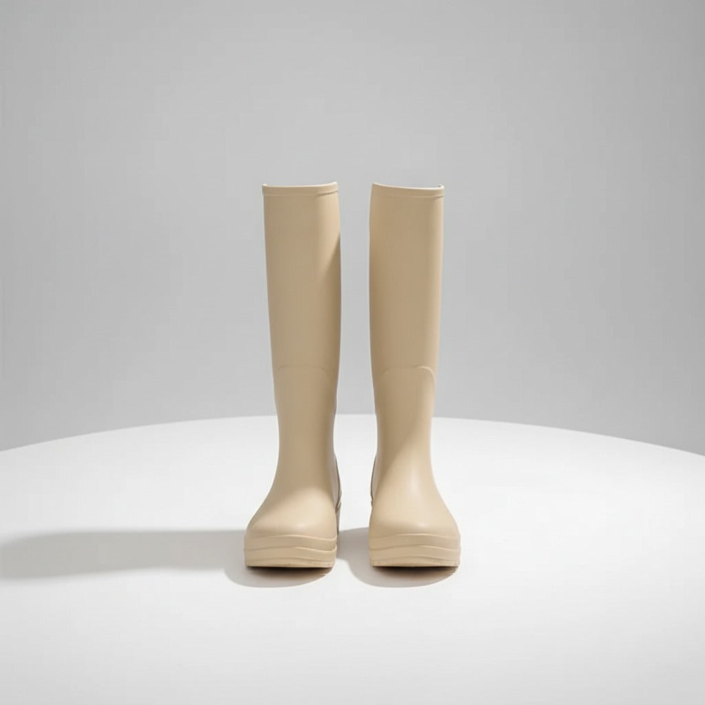 Hoge matte regenlaarzen in beige, productfoto