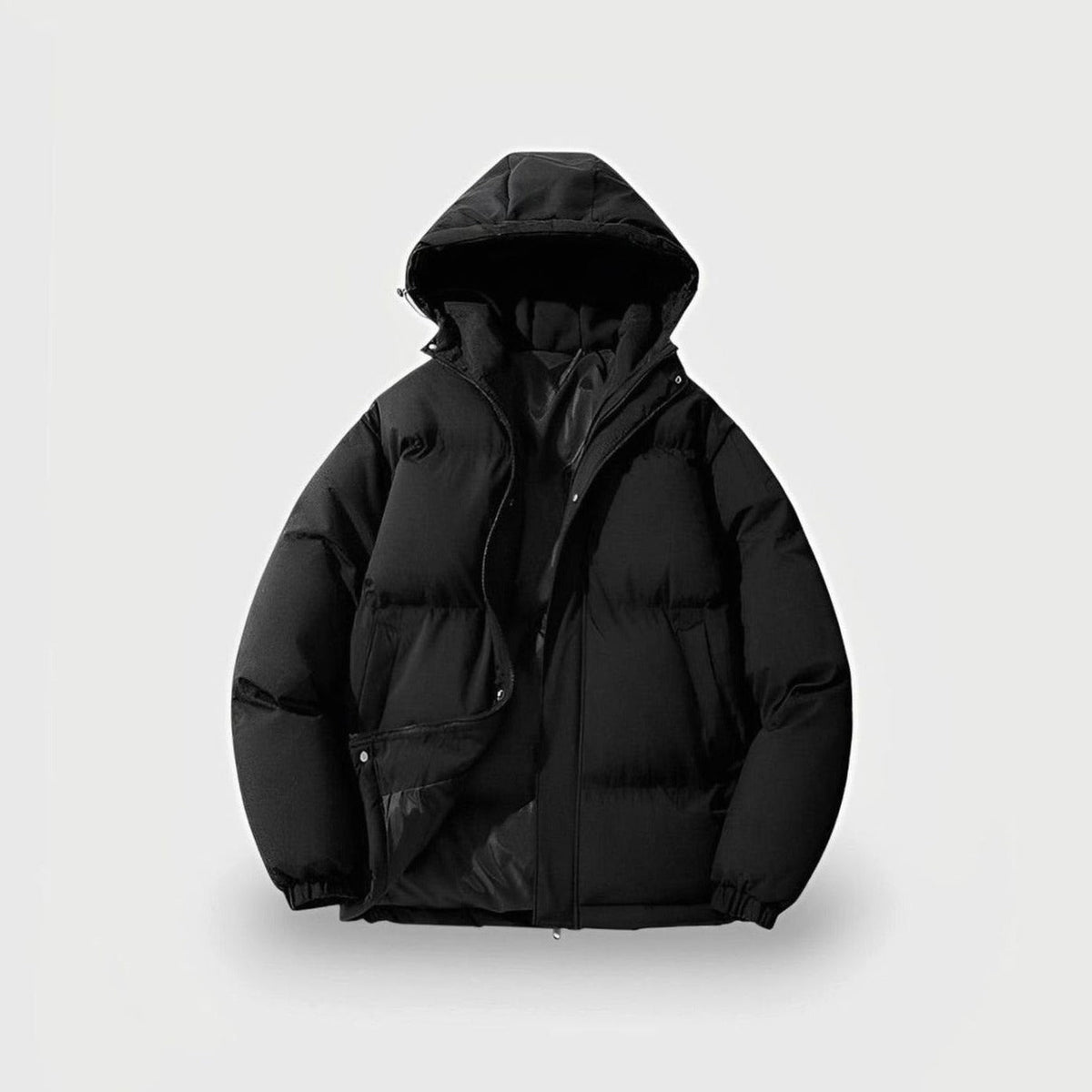 Zwarte oversized pufferjas met capuchon