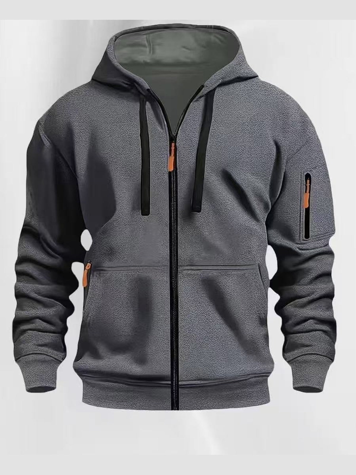 Sweatvest met capuchon en mouwzak voor heren in donkergrijs, voorkant