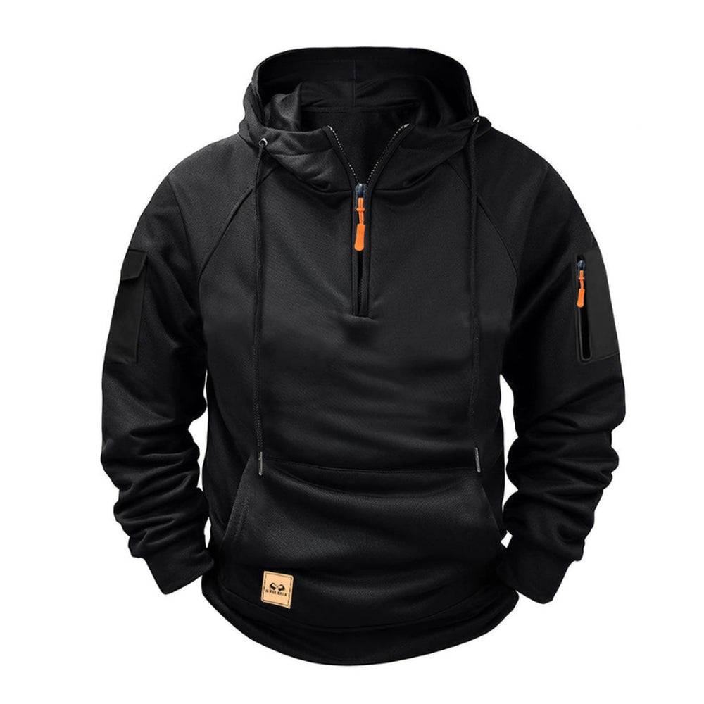 Zwarte hoodie met capuchon met koorden en een grote kangoeroezak | Boutique Moda