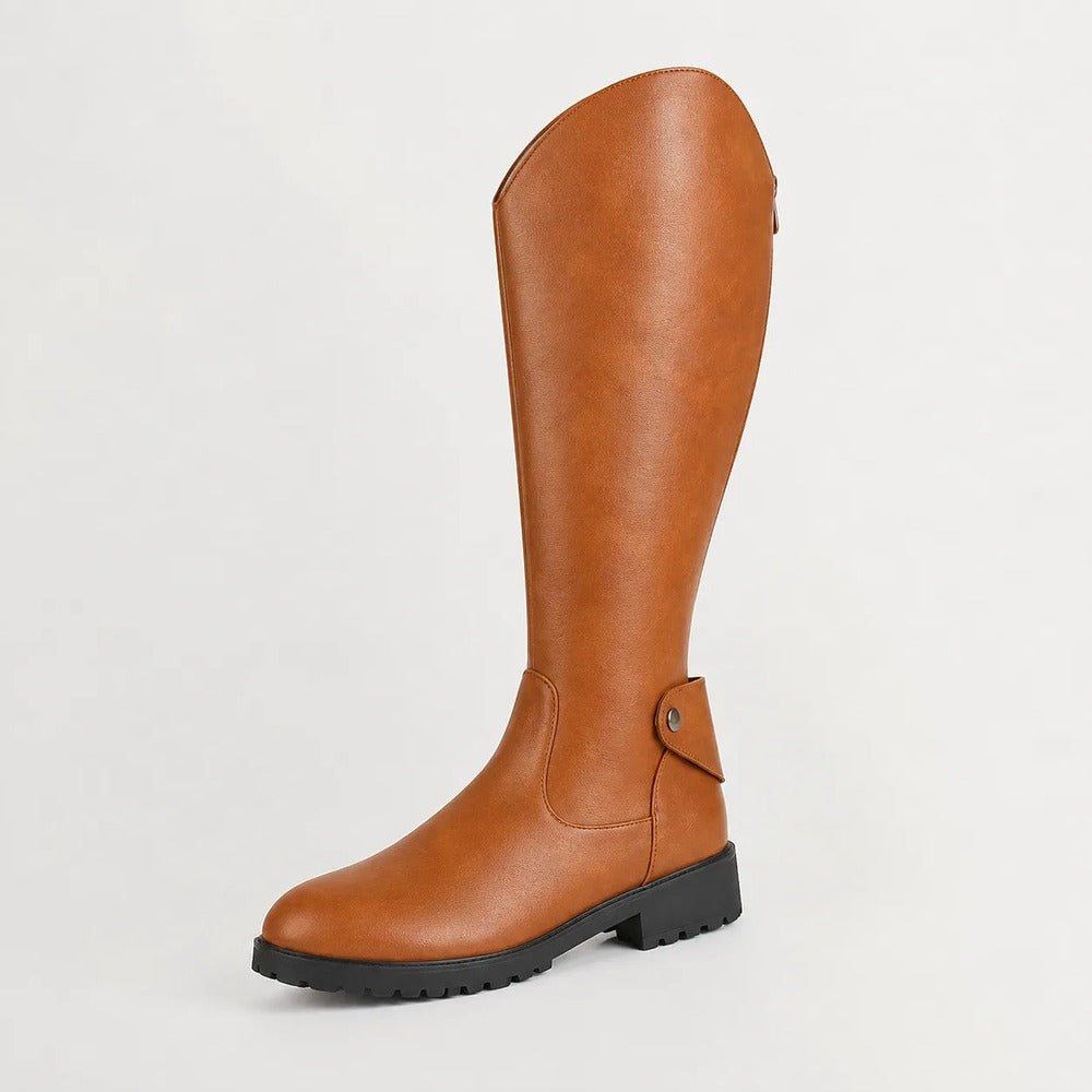 Camelkleurige rijlaars in leerlook met enkelband