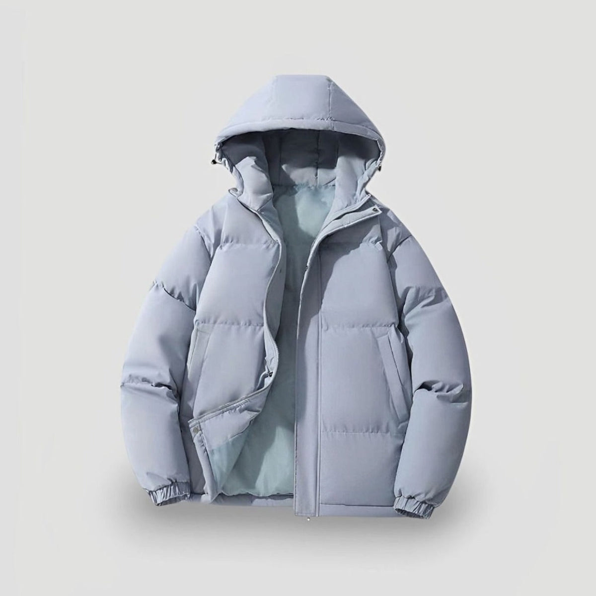 Grijsblauwe oversized pufferjas met capuchon