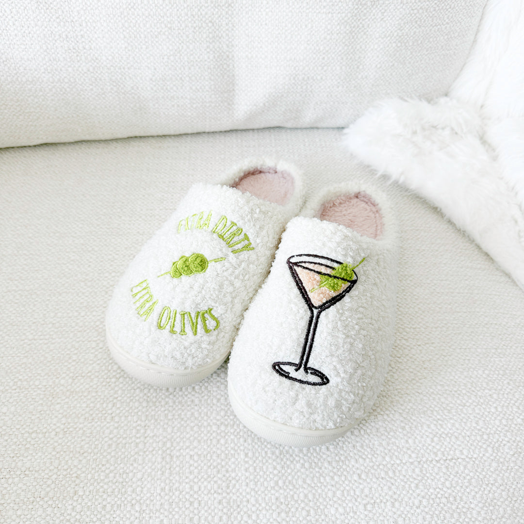 Martini Pantoffels Dames | Pluche | Geborduurd | Instapmodel-Boutique Moda