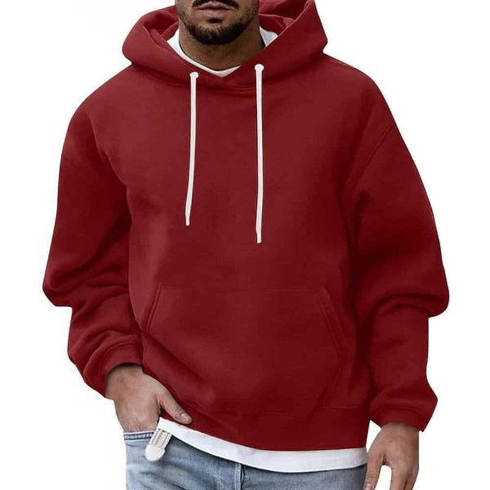 Oversized hoodie voor heren in wijnrood, gedragen, voorkant