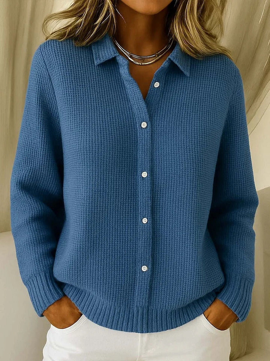 Jeansblauw vest met overhemdkraag, voorkant