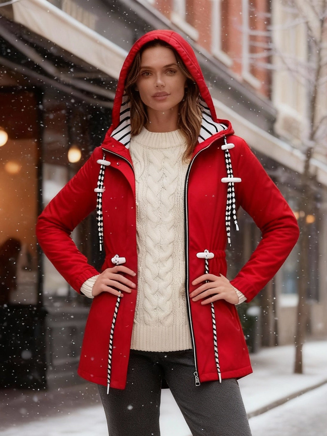 Parka Dames | Waterdicht | Capuchon | Gestreepte Voering-Boutique Moda
