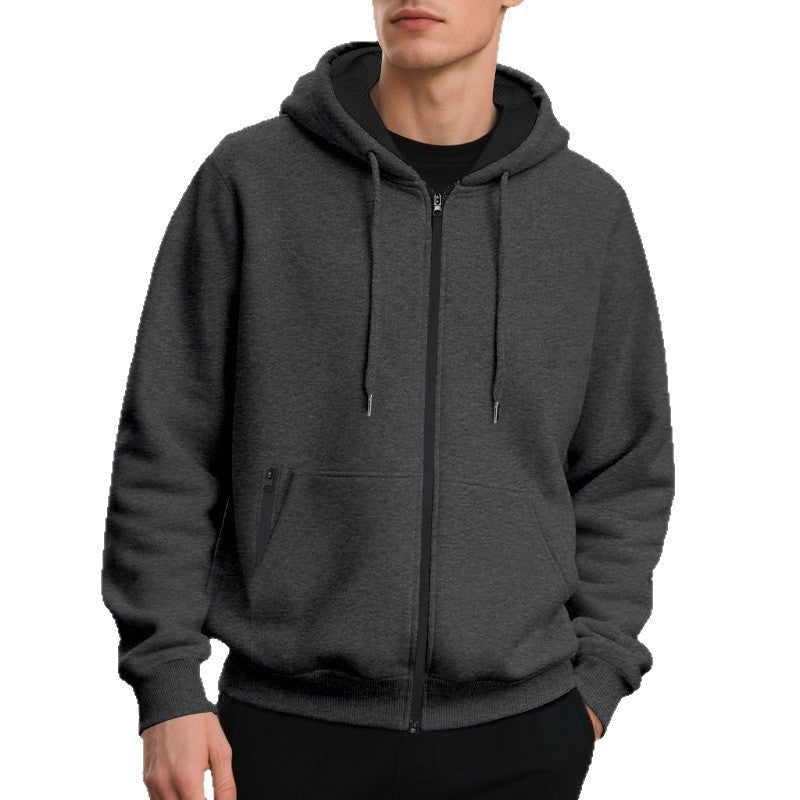 Oversized vest met capuchon voor heren in donkergrijs, gedragen, voorkant