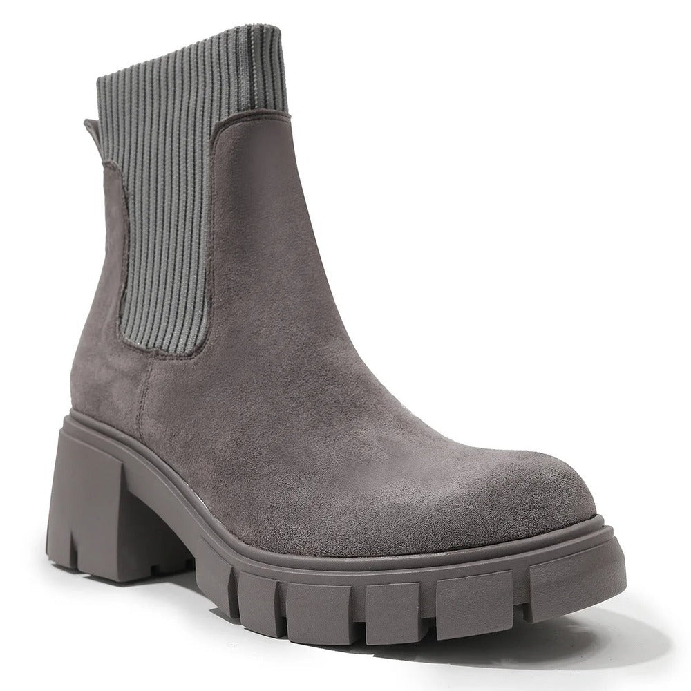 Grijze Chelsea boot met plateauzool en gebreide schacht