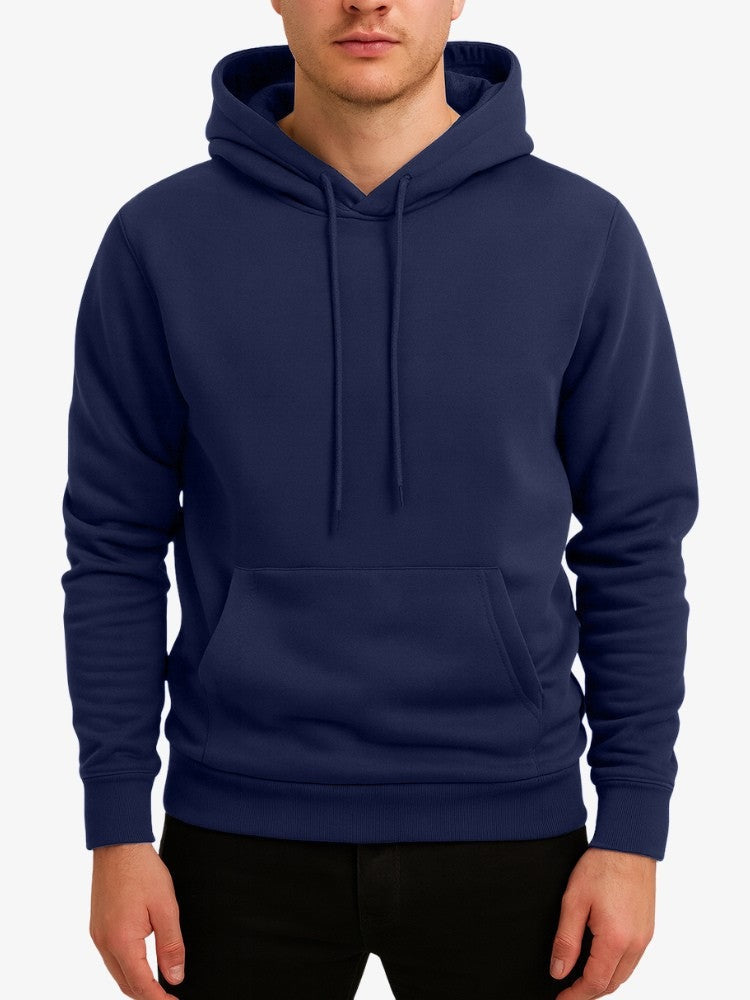 Winterhoodie met zachte voering voor heren in marineblauw, gedragen, voorkant