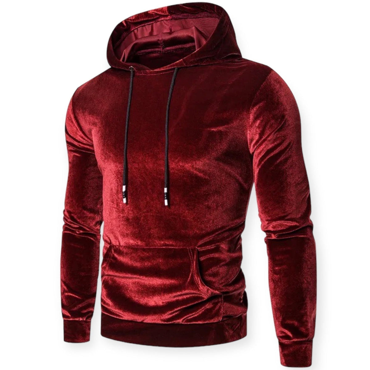 Fluwelen hoodie voor heren in rood, voorkant