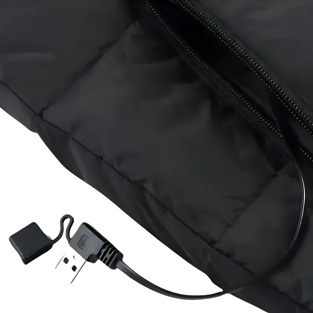USB-aansluiting in de zak van de bodywarmer