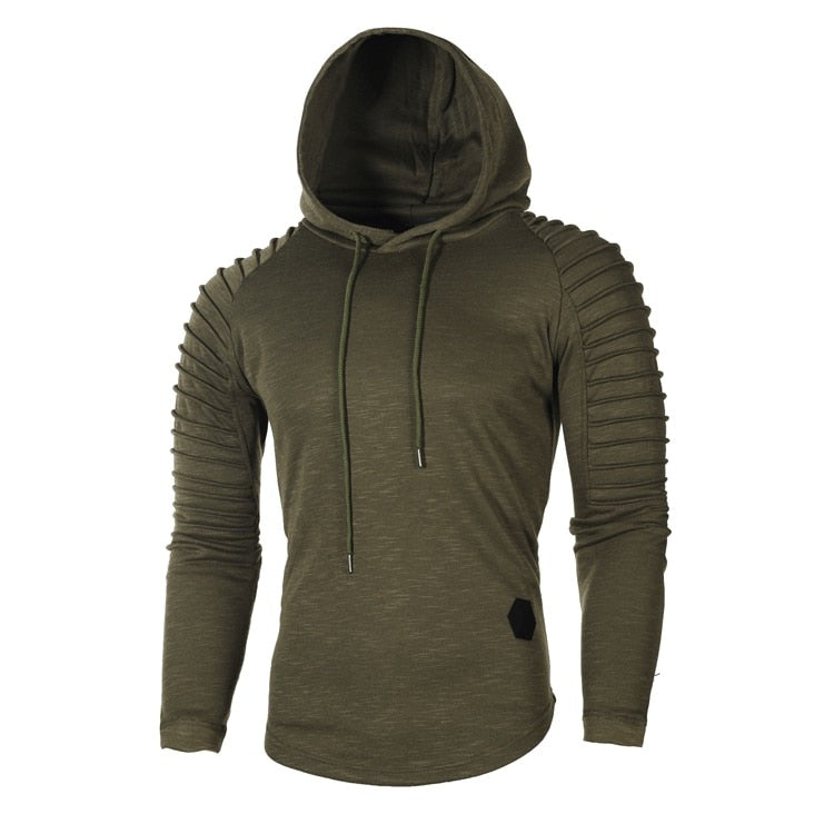 Slim fit hoodie met geribde mouwen voor heren in olijfgroen, voorkant