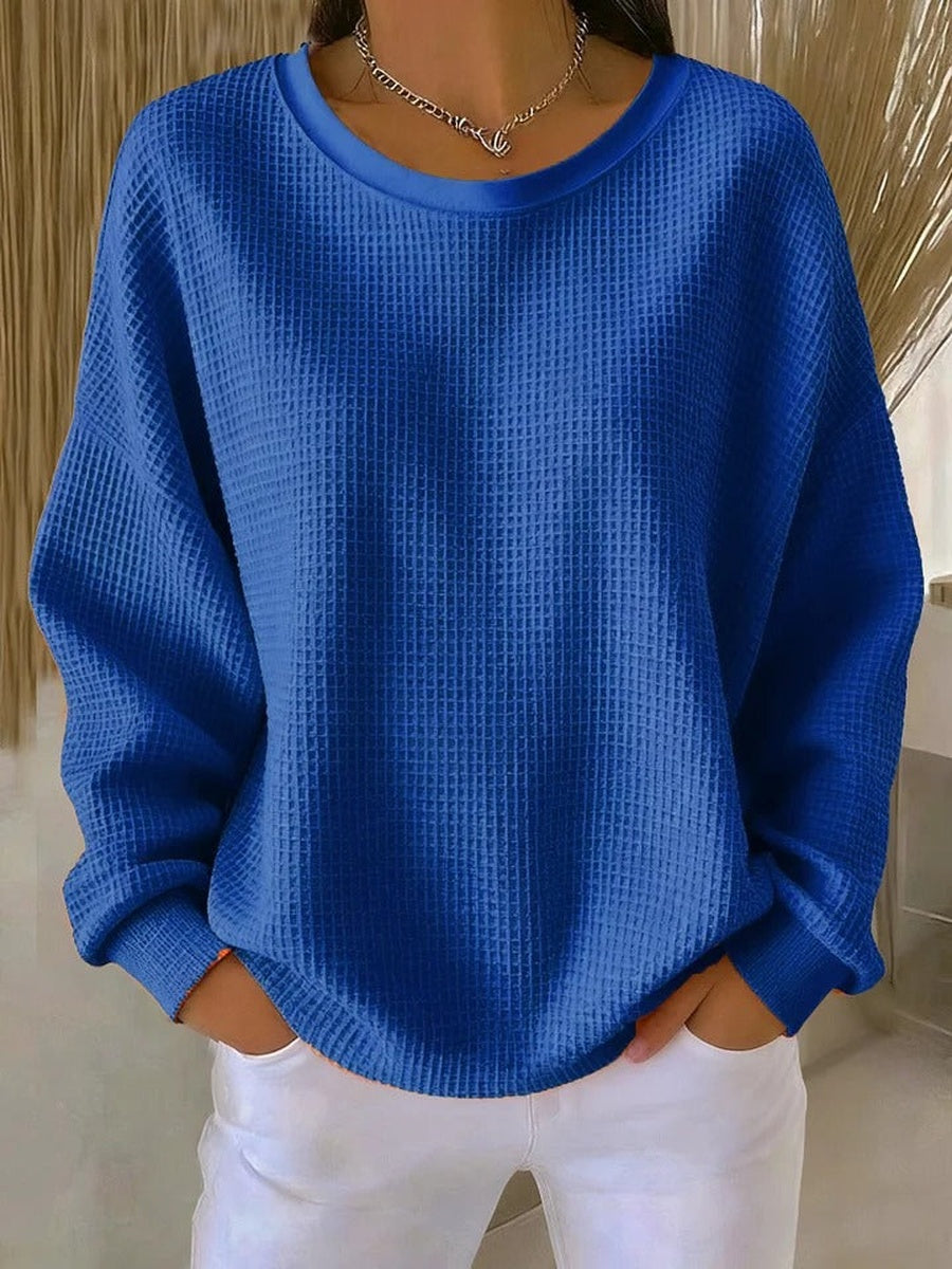 Kobaltblauwe oversized sweater met wafelstructuur, voorkant