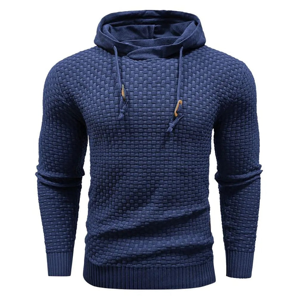 Heren hoodie met structuurbrei in blauw, productfoto