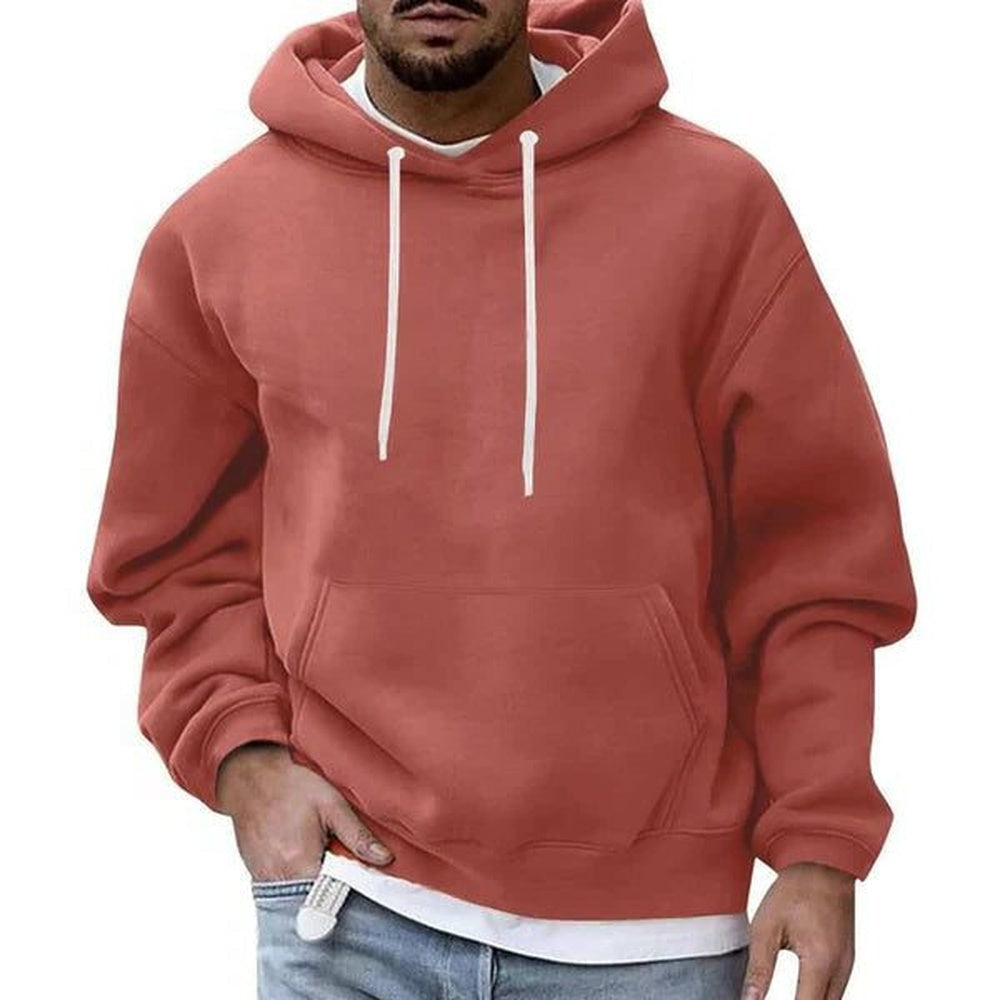 Oversized hoodie voor heren in terracotta, gedragen, voorkant