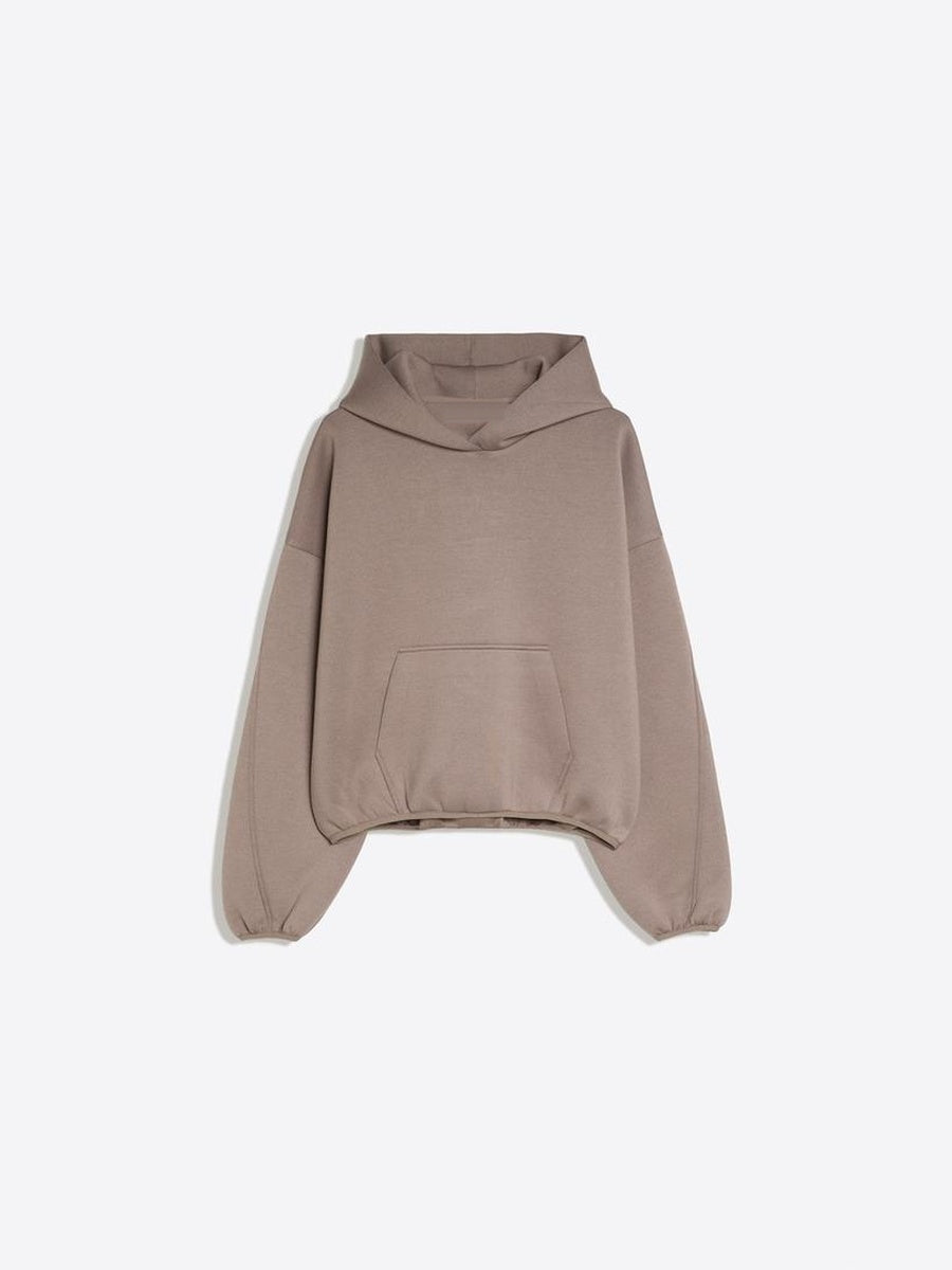 Taupe oversized hoodie, liggend voorkant