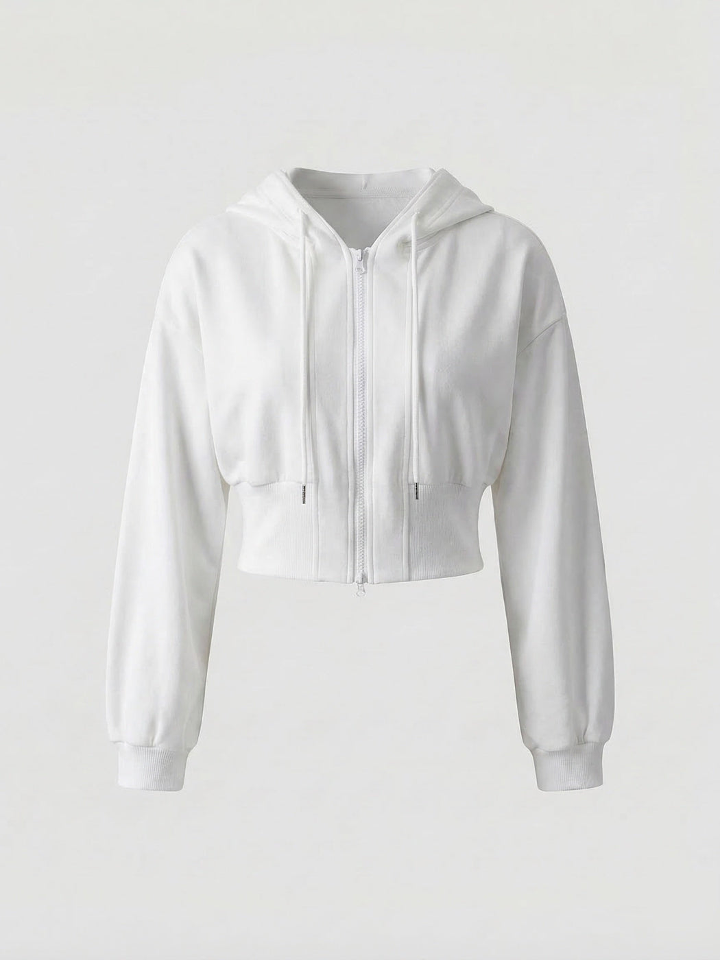 Wit kort vest met capuchon en doorlopende rits, productfoto van voren | Boutique Moda