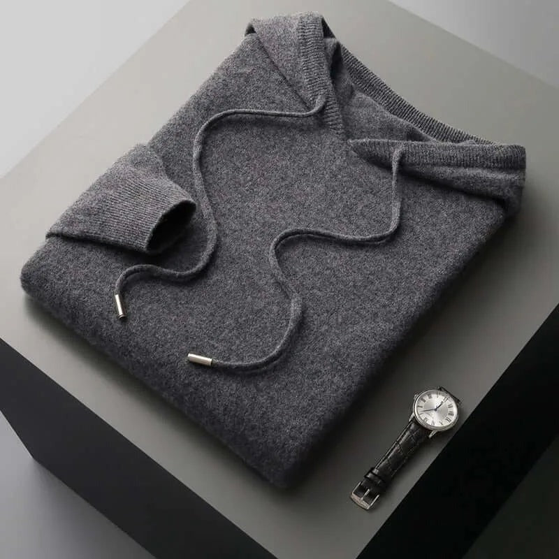 Gebreide hoodie voor heren in donkergrijs, opgevouwen