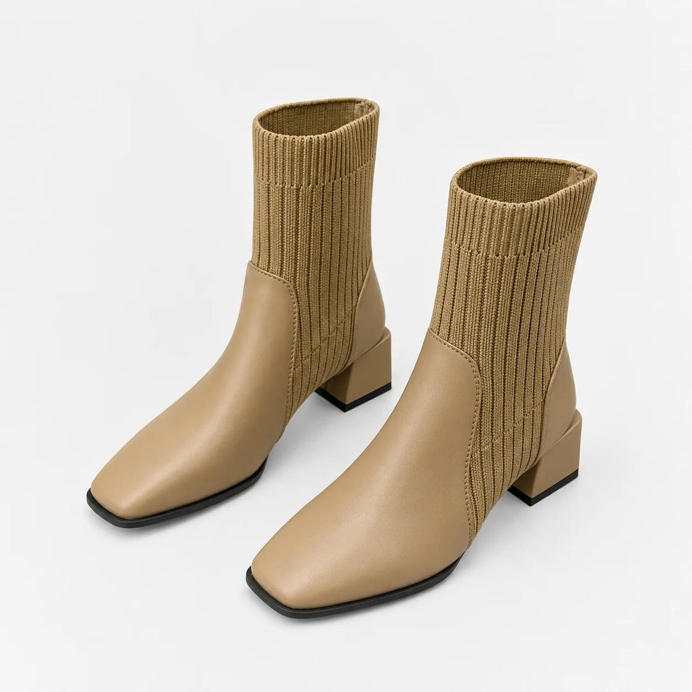 Beige Chelsea boots met vierkante neus, paar