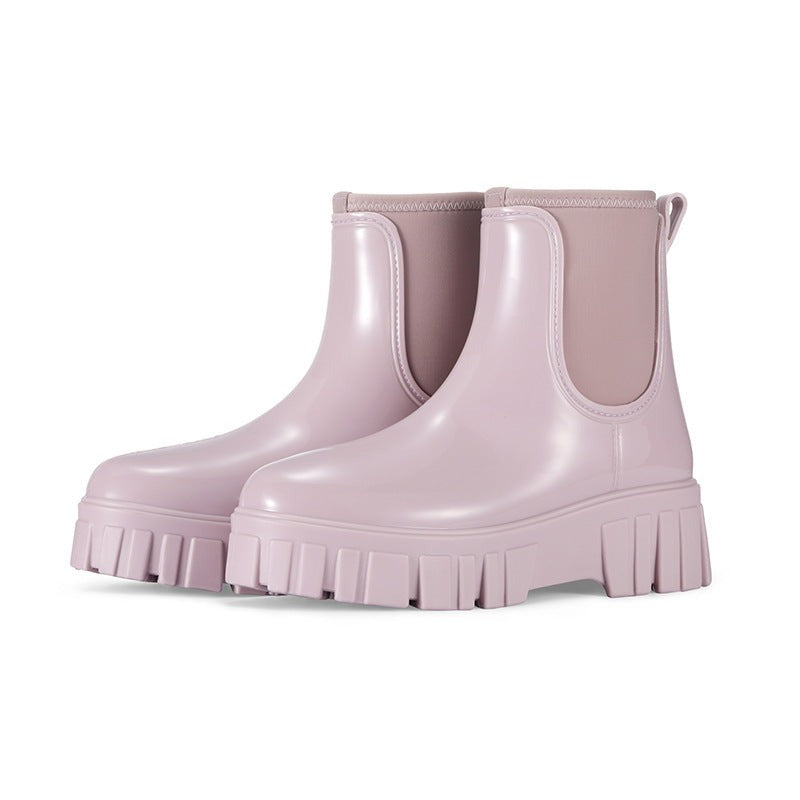 Glanzende Chelsea-regenlaarsjes in lichtroze, productfoto