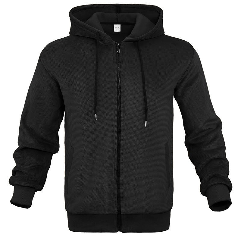 Wafelvest met capuchon voor heren in zwart, voorkant